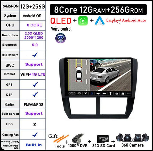 9 Lnch For Subaru Forester 3 SH WRX 2008-2014 Android 14 Car Radio Video GPS IPS Multimedia Stereo Screen DSP Auto Navigation