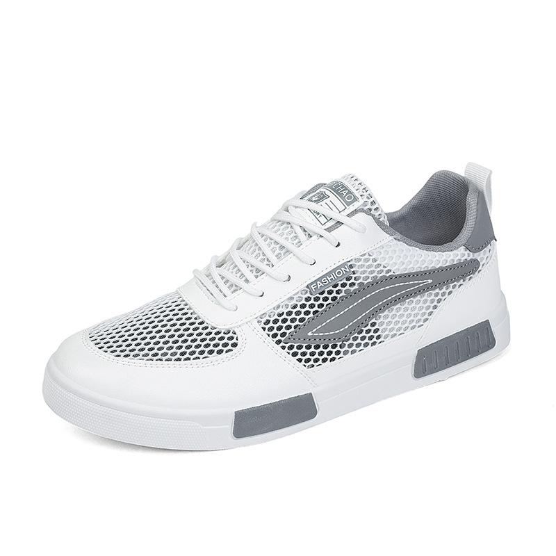 2025 New Men's Shoes Summer Breathable Thin Mesh Hollow Mesh Sports and Leisure Board Shoes Men's White Shoes