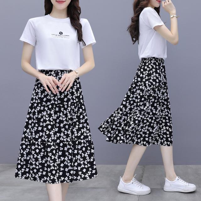 Spring Trendy Letter Print Skirt & Short Sleeve T-Shirt Set for Women
