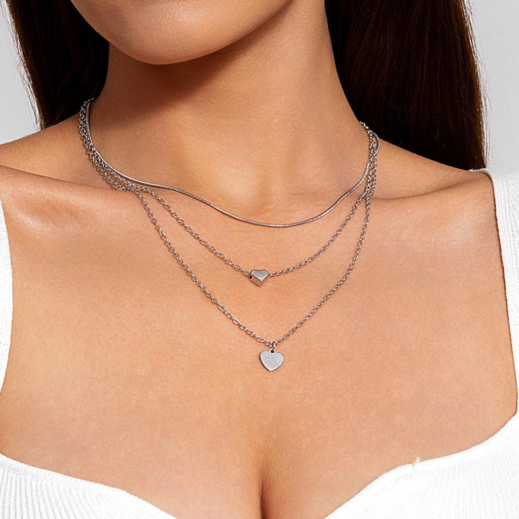JMXD Layered Necklace Set for Women - Minimalist Love Pendant Stackable Chains, Y2K Gothic Jewelry,  Hypoallergenic Alloy Layered Necklaces