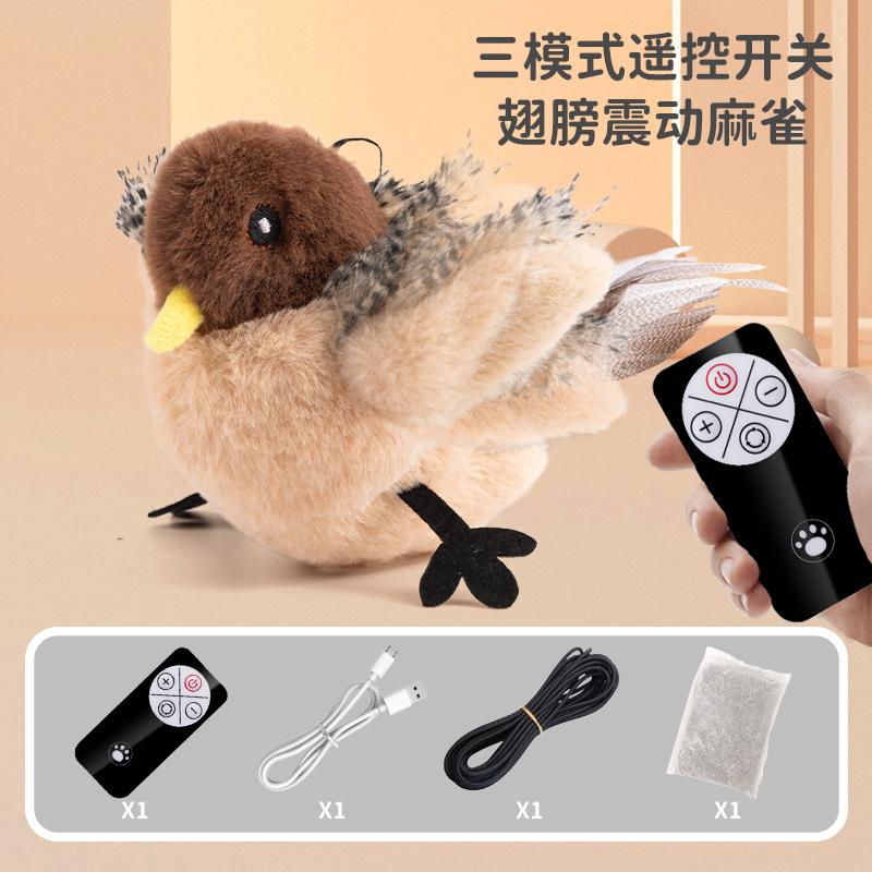 Flappy Bird Cat Toy Rechargeable Pet Cat Interactive Plush Toy Pat Pat Bird Toy Stimulates Hunting Instincts Remote Control USB