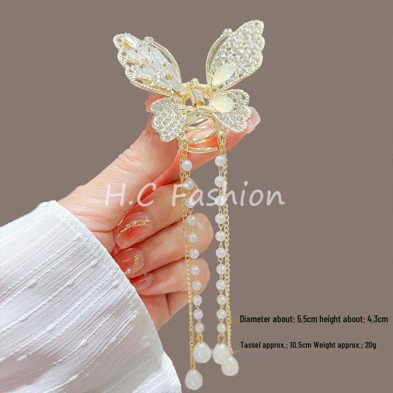 Elegante Schmetterlingsquaste Haarspange – Chinesischer Stil Halb-Pferdeschwanz Klauenclip für Damen