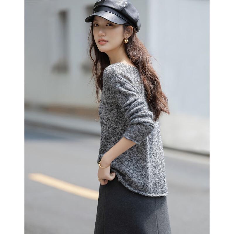 Demana Women's Lamb Wool Blend Round Neck Melange Knit Sweater