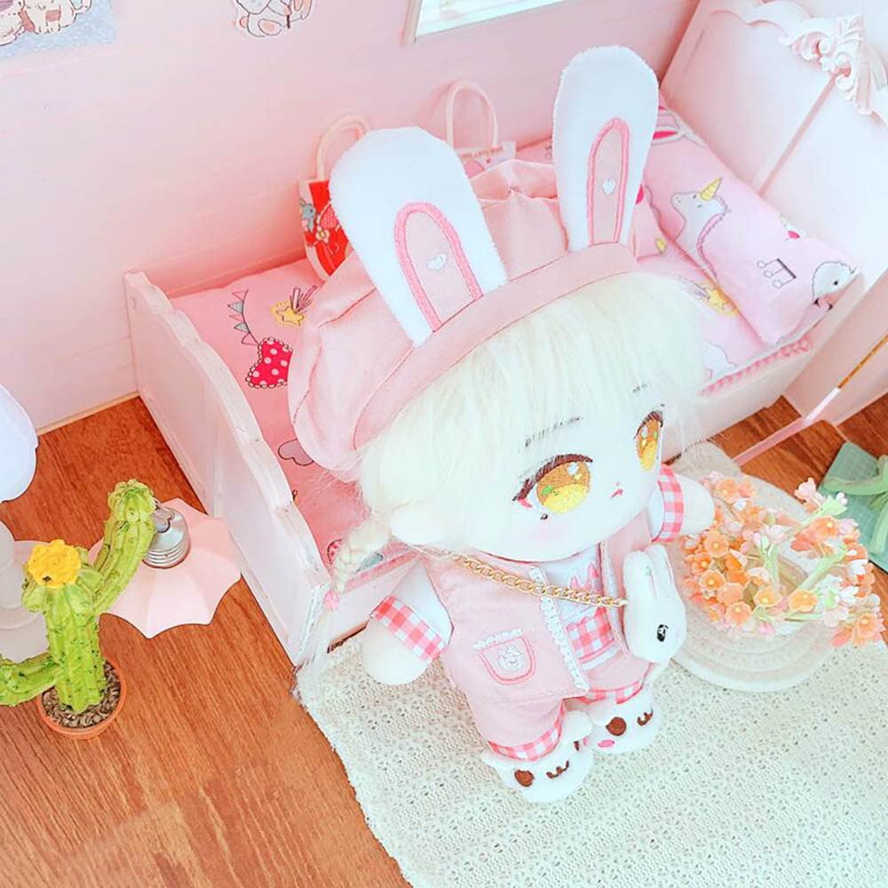 Niannyyhouse 20cm Doll Clothes for Stuffed Animals, Hat + Shirt + Vest + Shorts + Shoes + Packet, 6-piece Set, Cool Rabbit Clothes, Cotton Doll