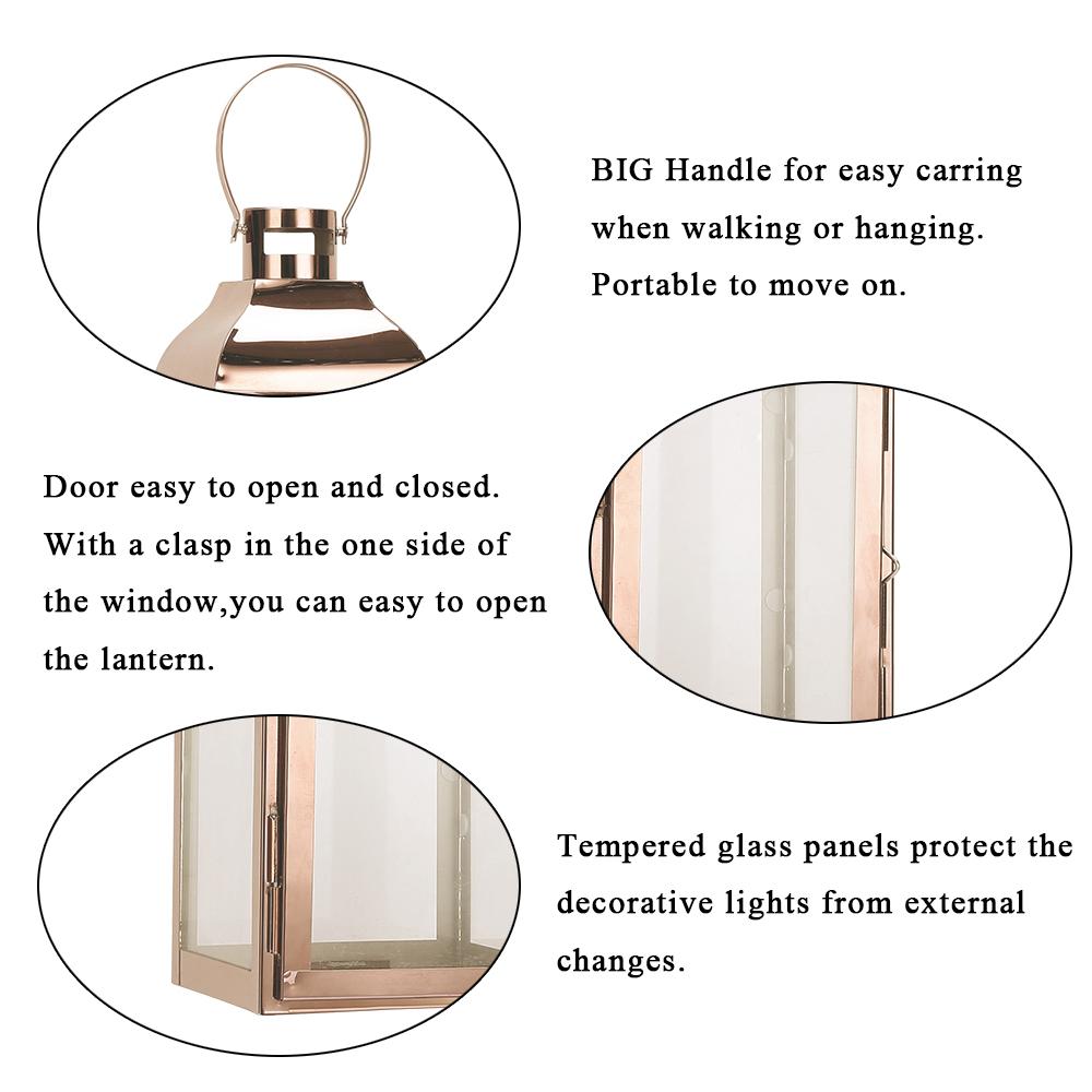 Stainless Steel Candle Holder Lanterns Vintage Rose Gold  Hanging Candle Lantern for Indoor Outdoor Wedding Home Decor Vintage