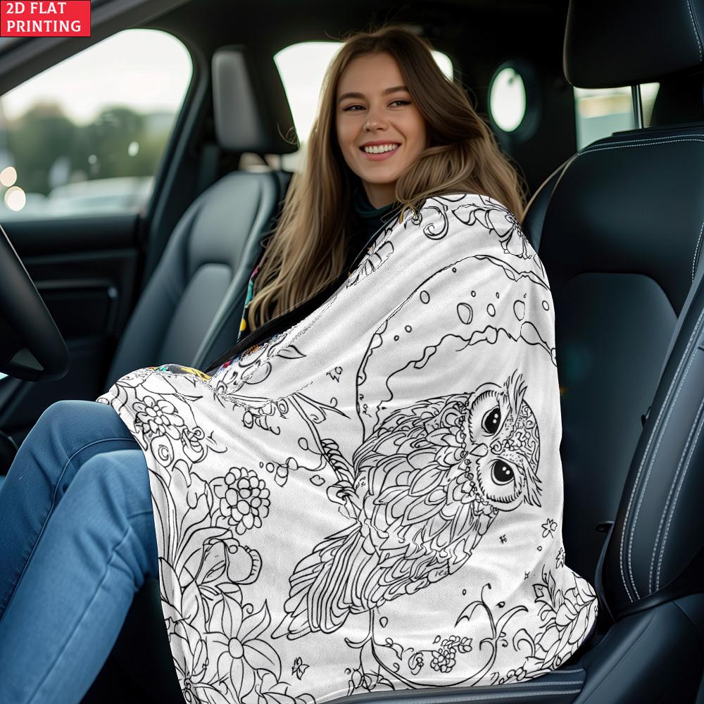 Manta de Búho y Luna Diseño de Mandala Estilo para Colorear Suave Cálida Manta para Cama Sofá Sala de Estar Oficina Viaje Camping Regalo