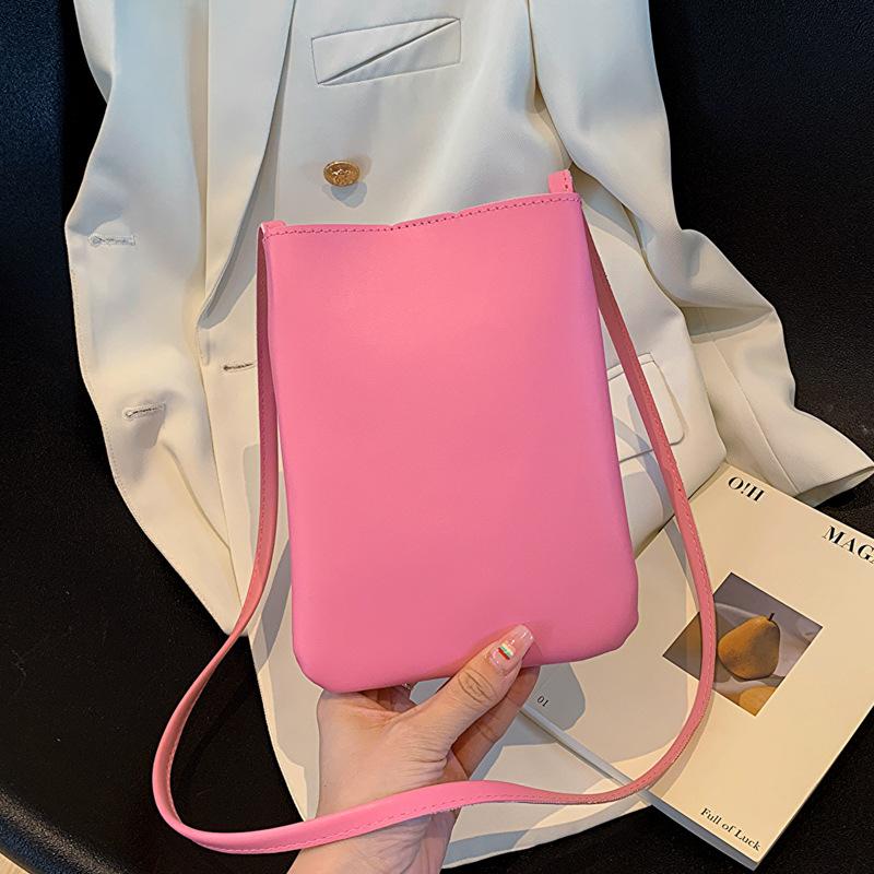 Korean Literary Small Shoulder Bag Casual Retro Solid Color Vertical Mobile Phone Bag Simple Soft Leather Shoulder Bag Wholesale