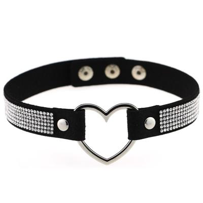 Black Leather Heart Rhinestone Choker Necklace Women Crystal Choker  Statement Chocker Collar Fashion Jewellery
