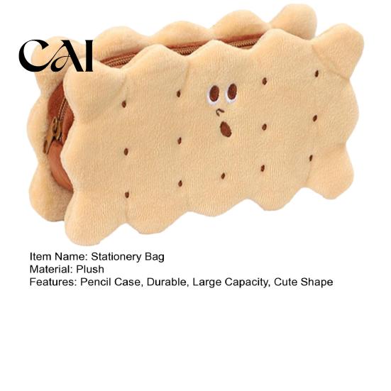Cute Plush Pencil Case Cookie Shape Stationery Bag, Soft Stuffed Biscuit Funny Food Shaped Pen Case, Large Capacity Cosmetic Organizer, for