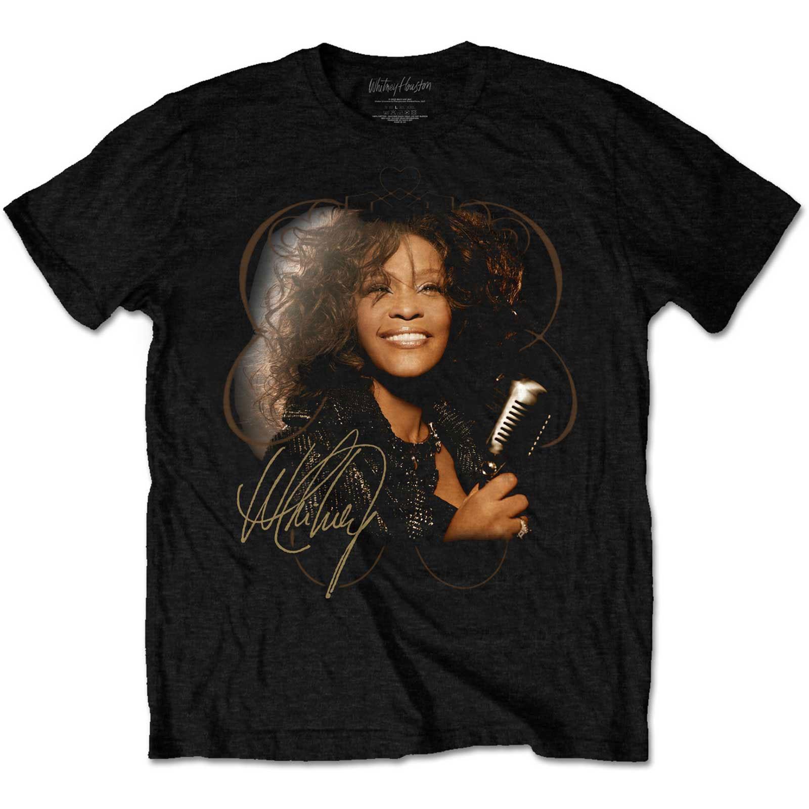 Men s Whitney Houston Vintage Mic Photo T-shirt Large Black S