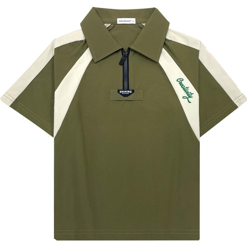 Children's Trendy Color Block Polo Shirt, Short Sleeve, Breathable Casual Top for Middle and Big Kids