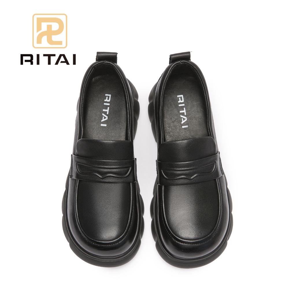 Genuine Leather Women Loafers Round Toe Height Increasing Thick Bottom Shoes Fashion Comfortable Casual Shoes