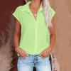 Women Casual Short Sleeve Shirt Summer Solid Color Lapel Top Single Breasted Blouse