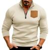 New Casual Men's Half-Zip Stand Collar Patch Pocket Thick Hooded Sweatshirt Oversized Top