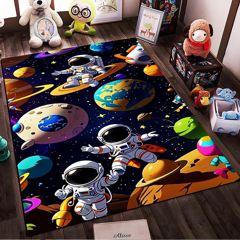 Astronauts and Planets Space Exploration Theme Non-slip rug suitable for living room and bedroom sofas