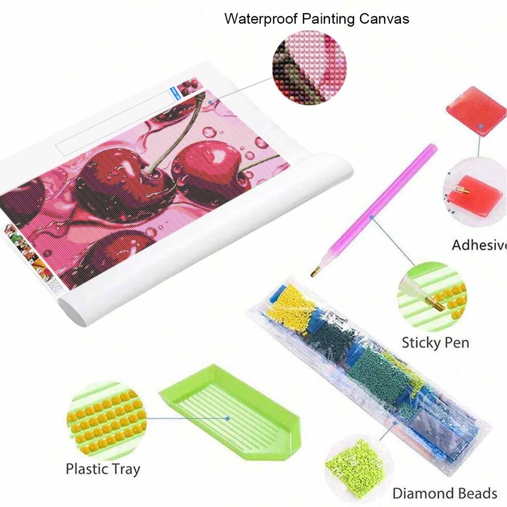 Cherry Full Round Drill Diamond Painting Kit DIY Sparkle Art Canvas for Adults Relaxing Craft and Home Decoration Gift Idea Set