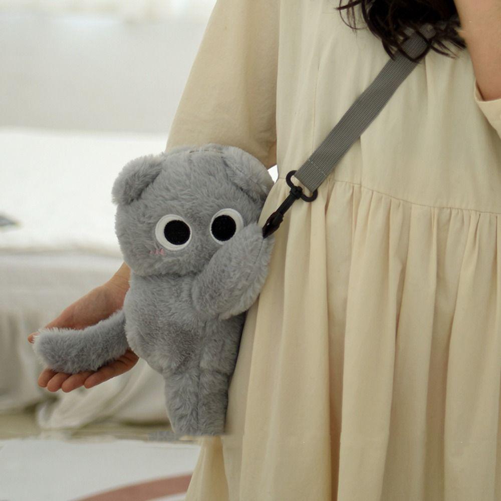 Kawaii Siamese Cat Shoulder Bag Soft Plush Backpack Creative Animal Lamb Crossbody Bag Boys