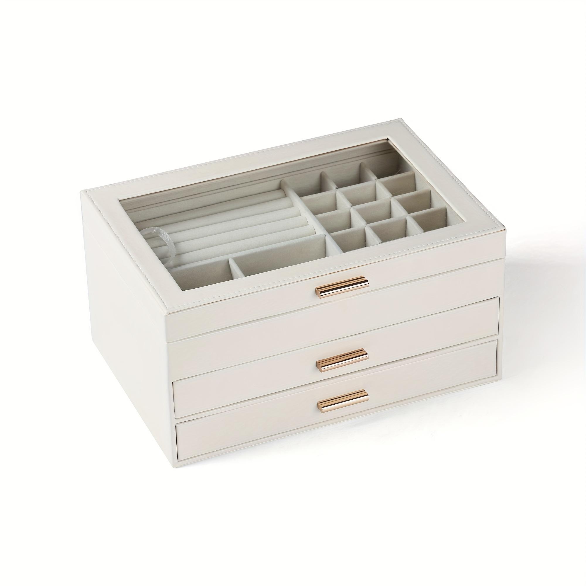 

Luxury Faux Leather Jewelry Storage Box Organizer Large Capacity Double-Layer Drawer Necklaces Rings Earrings Storage Box Gift білий