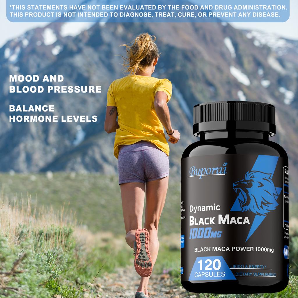 Černá maca kořen, 1000 mg, zvyšuje energii, poskytuje energetickou podporu, podporuje imunitní systém, veganský, vhodný pro dospělé.