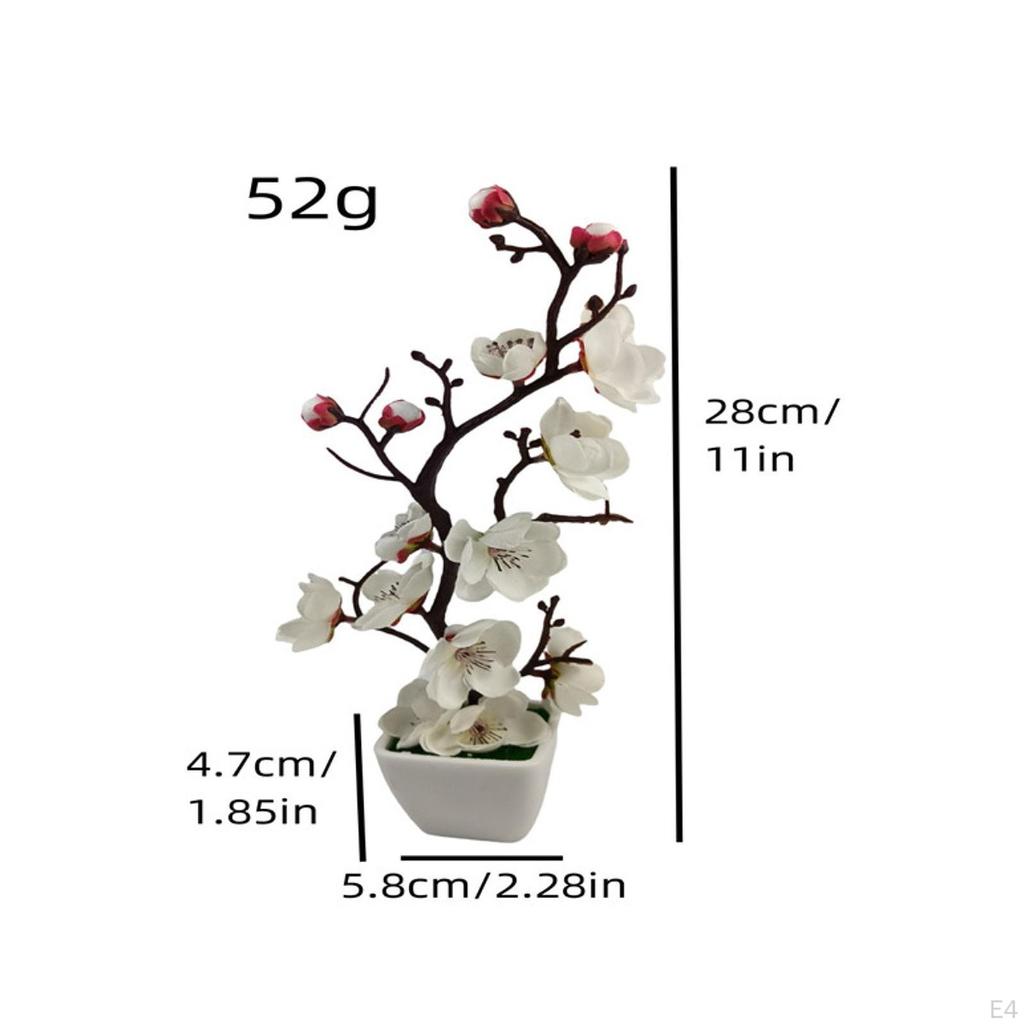 Artificial Plum Blossom Bonsai Pot Desktop Faux Potted Plant for Home