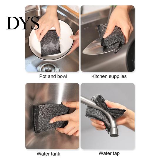 Grime Cleaning Cloth 6Pcs Stainless Steel Wire Dish Cookware Non-abrasive Sponge Wipes Dirt All-Purpose Scrub Pads Heavy-duty Kitchen Sponges Grease