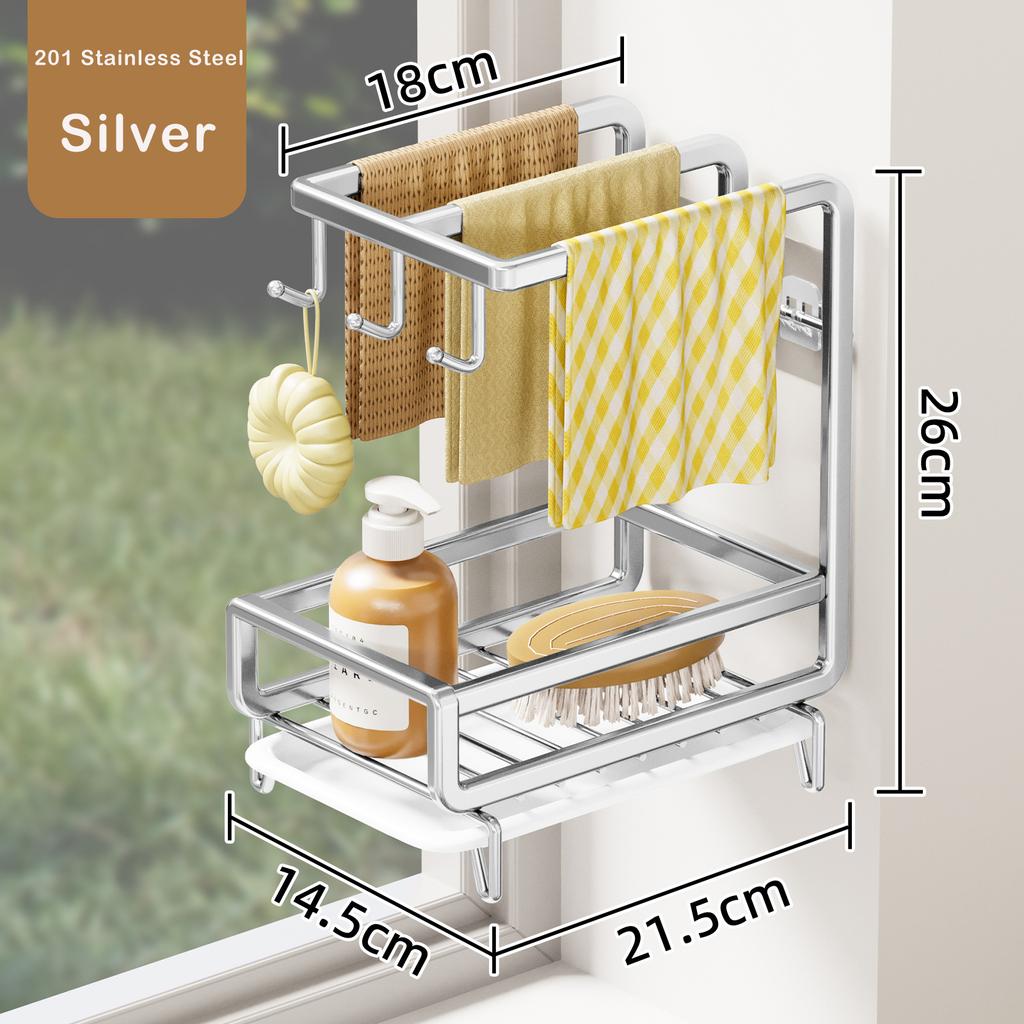 Kitchen Dishcloth Storage Rack Rag Holder Dish Brush Drying Hanger with Removable Drain Pan Dishwashing Cloth Sink Drain Rack