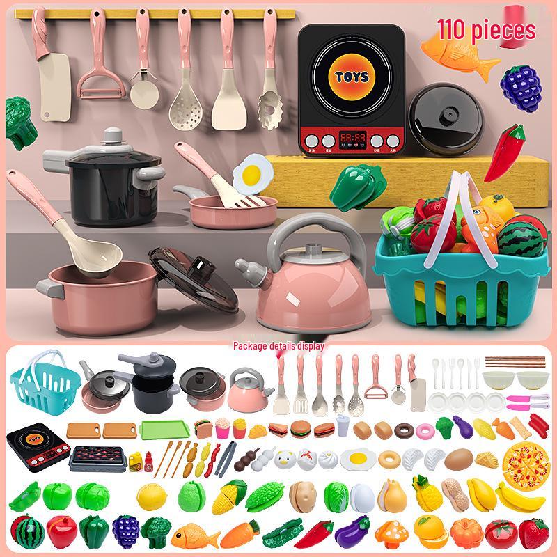 Large Pink Simulation Kitchen Playset for Kids: Includes Pressure Cooker, Induction Cooker, and Rice Cooker for Boys and Girls.