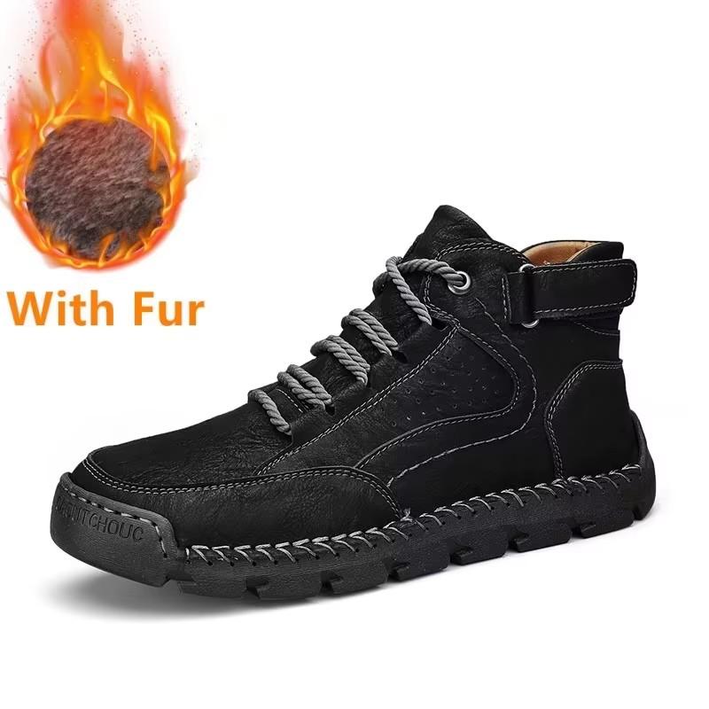 New Leather Basic Boots Outdoor Antiskid Man Casual Shoes Handmade Comfy Rubber Men Treking Footwear All-match Hiking Mens Boots