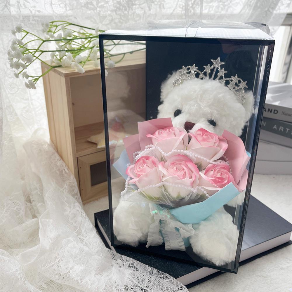 Teddy Bear with Soap Rose Bouquet Gift Box for Valentine's, Birthday, or 520 Day for Girlfriend