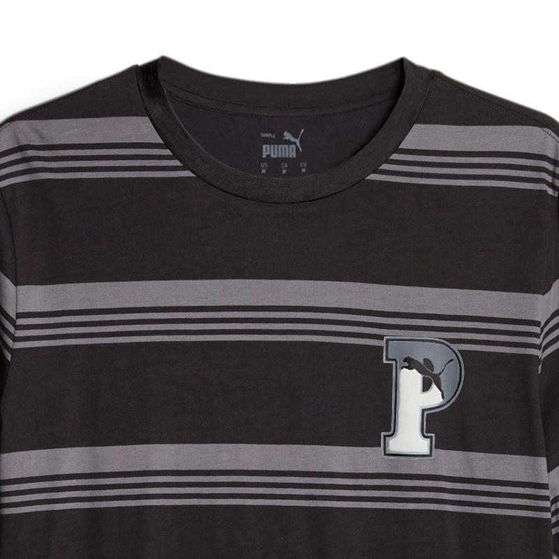 Puma Striped Loose Casual Sport Breathable Comfortable Round Neck Short Sleeve Drop Shoulder T-Shirt Men Tops Black 680272-01