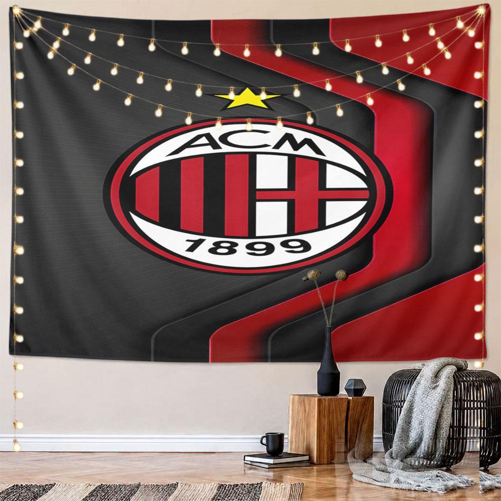 AC Milan Logo with Red and Black Design Pattern Wall Hanging Tapestry Decorative Tapestry Home Decor for Bedroom and Living Room