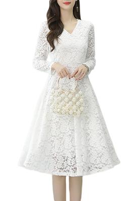 Long Perfect for Party and Formal [Chubikime] Women's All-Lace Dress, Sleeves, A-Line, Lined, Slimming, Weddings, Dresses, Occasions.