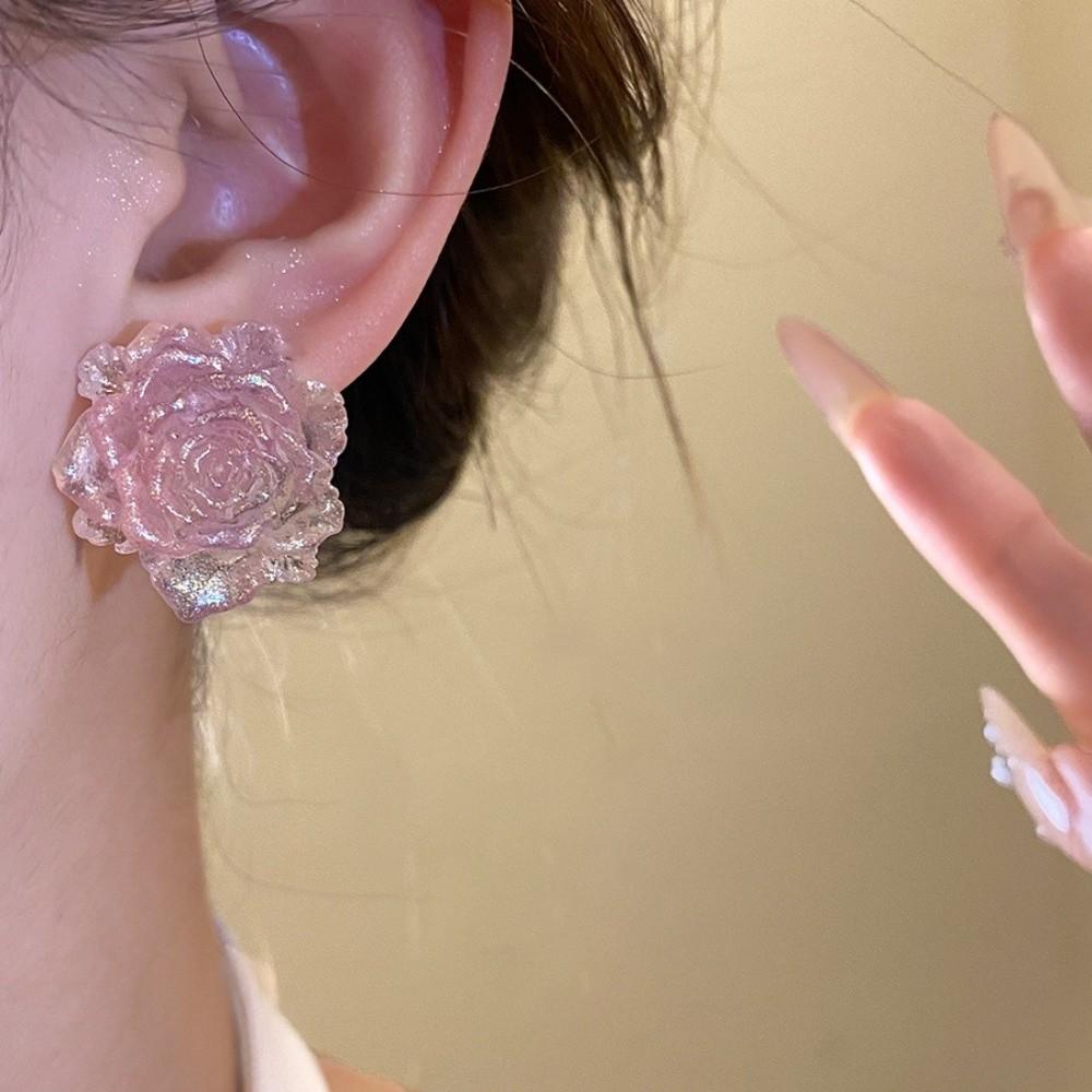 Rose Flower Floral Stud Earrings Resin Women Earrings Sweet Flower Earrings Seaside