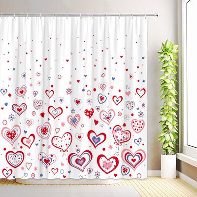 Tenda da Doccia per San Valentino Romantica Caduta Cuori Rossi Rosa Amore Minimalista Decorazione Bagno Tenda da Bagno in Tessuto con Ganci