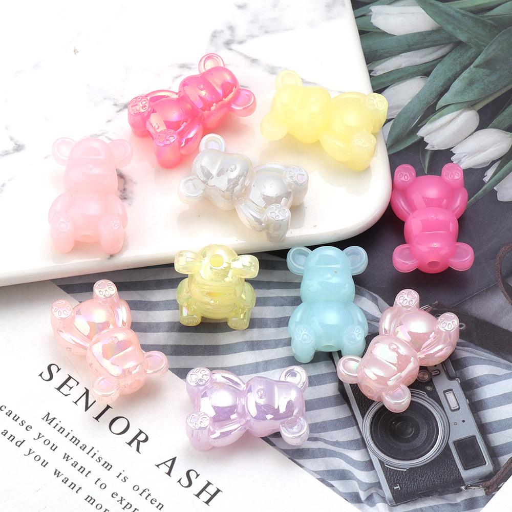 10Pcs 17x25mm Acrylic Jelly Color Beads Cute Cartoon Bears Spacer Beads For DIY Charm Earrings Phone Chain Jewelry Accessories