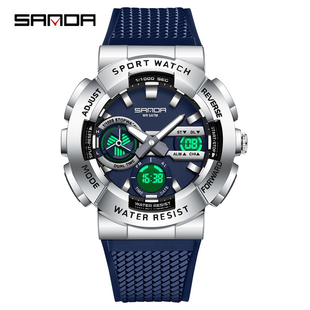 SANDA 3365 Hot Sale Fashion Men's Digital Analog Watch TPU Strap Waterproof Sporty Outdoor Male Wristwatch Gift Male Clock