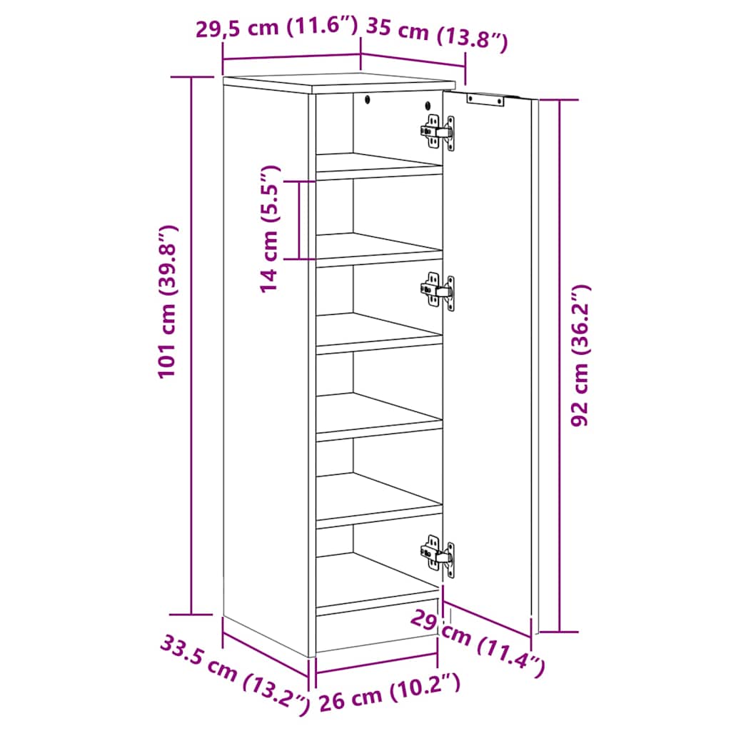 Flur Schuhschrank, Schuhschrank, Schuhschrank mit Türen zur Aufbewahrung, 30x35x100 cm Ingenieurholz