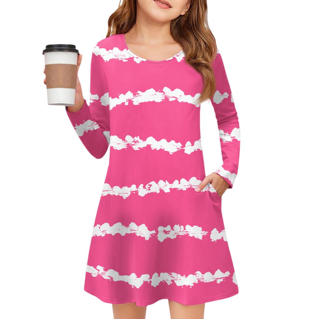 Платье с длинным рукавом для девочек - Платье с цветными карманами