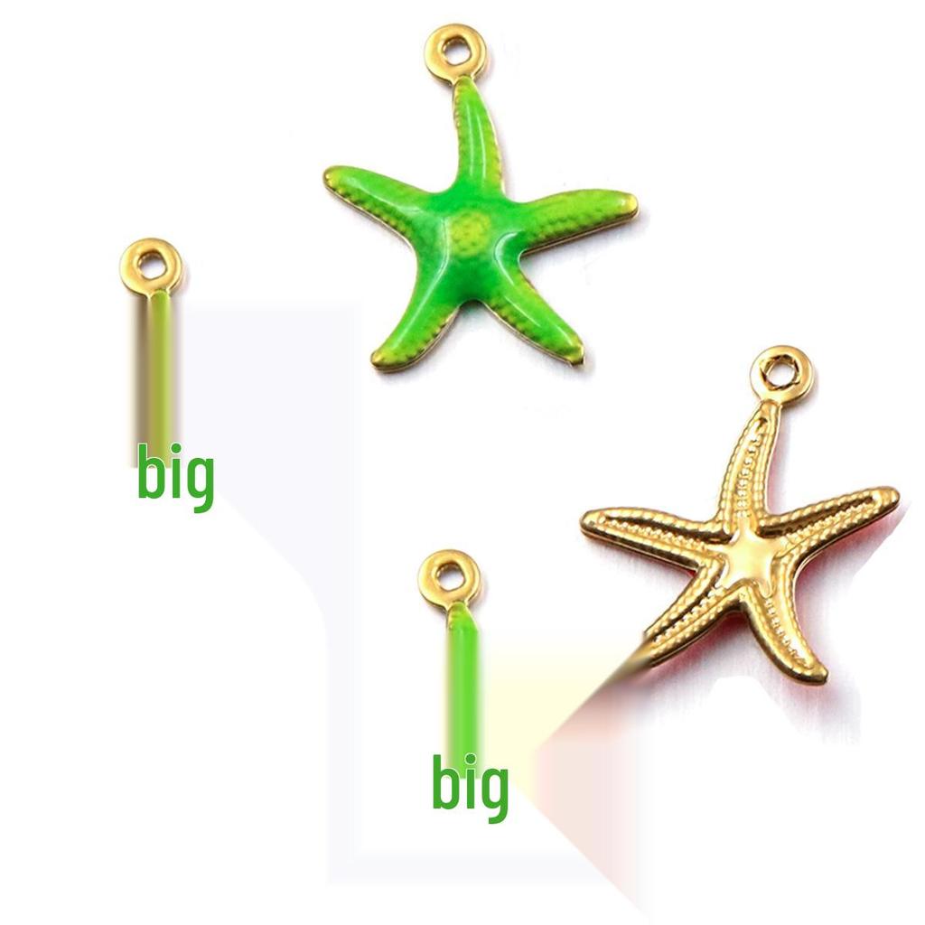 Stainless Steel Gold-Plated Fish & Starfish Enamel Pendant Jewelry Accessory