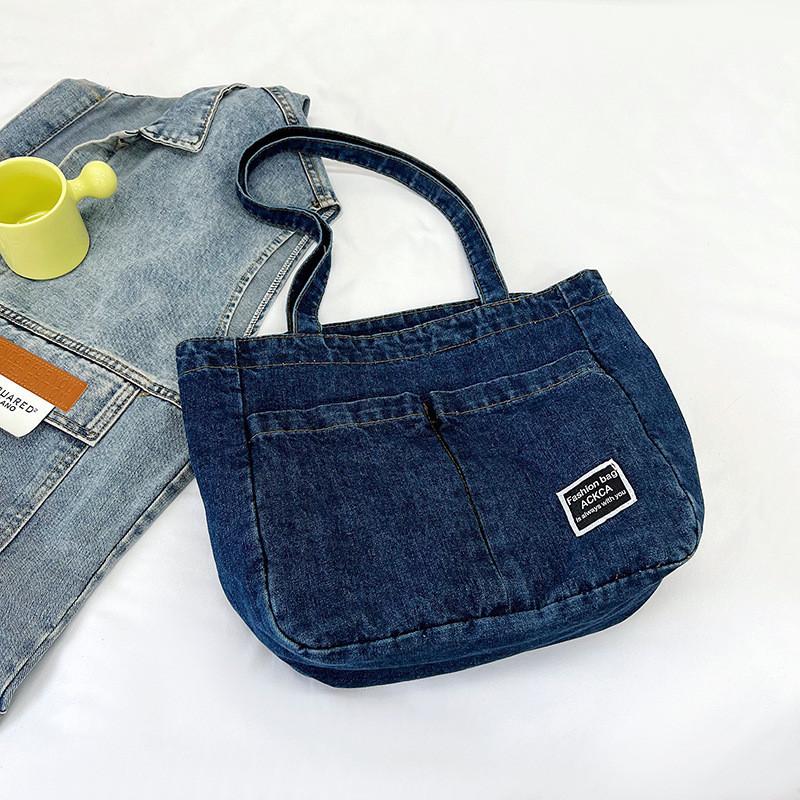 Chic Retro Denim Tote Bag For Women Large Capacity Street Style Shoulder Bag