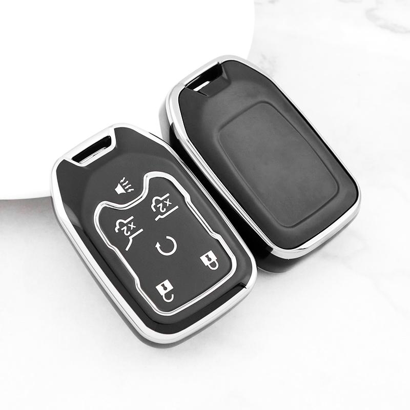5/6 Buttons Silver Edge for GMC Terrain Yukon Chevrolet Suburban Tahoe TPU Car Smart Key Case Protector Cover Keyless Auto Accessories