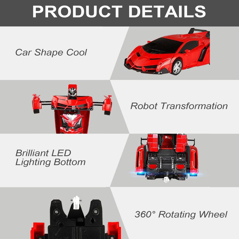 1:18 Remote Control Transforming Car One-button Deformation Robot Cars Toys For 3-11 Years Old Kids