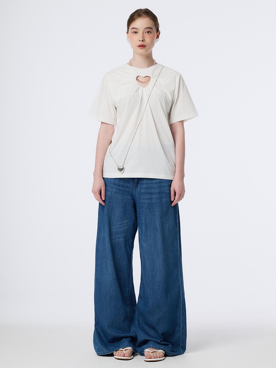 The Studio K Cut-Out Heart Shirring T-Shirt (Ivory)