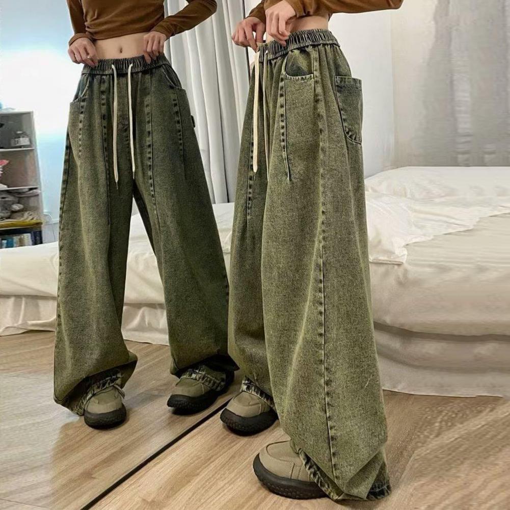 Vår Dam Lös Jeans Unisex Denim Jeans Vintage Vida Ben Denim Jeans med Elastisk Midja Djup Gren Fickor Dam Streetwear för Hip