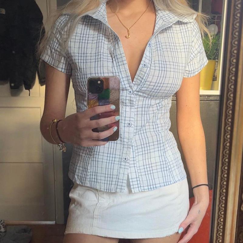 Camicia a quadri doppiopetto con revers
