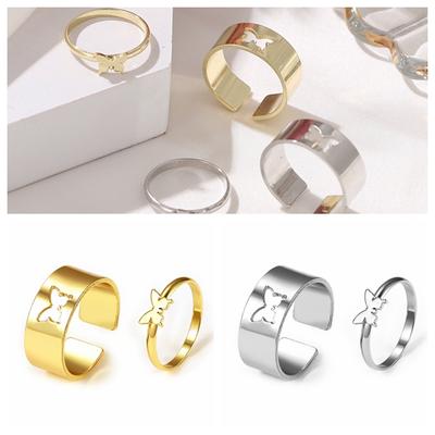 Butterfly Ring Punk Fashion Gold and Silver Butterfly Opening Ring Couple Men and Women Hollow Animal Ring Anniversary