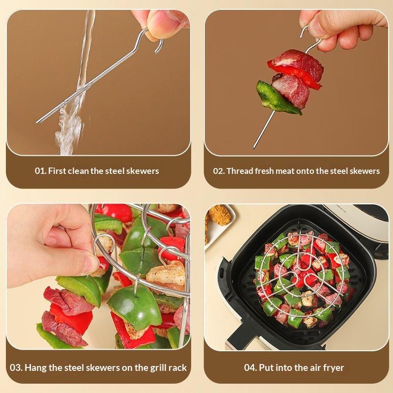 24 Skewer Air Fryer Grill Rack Household Oven Hanging Rack Stainless Steel Grilling Skewer Reusable Non-Stick Chef Tool