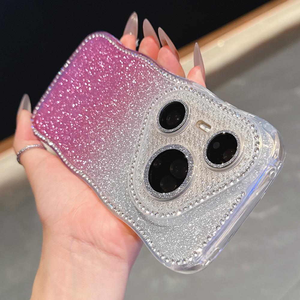 KEYSION Gradient Glitter Jewelled Phone Case for Huawei Pura 70 80 Pro 80 70 Ultra Wavy Border Lens Protector Shockproof Cover