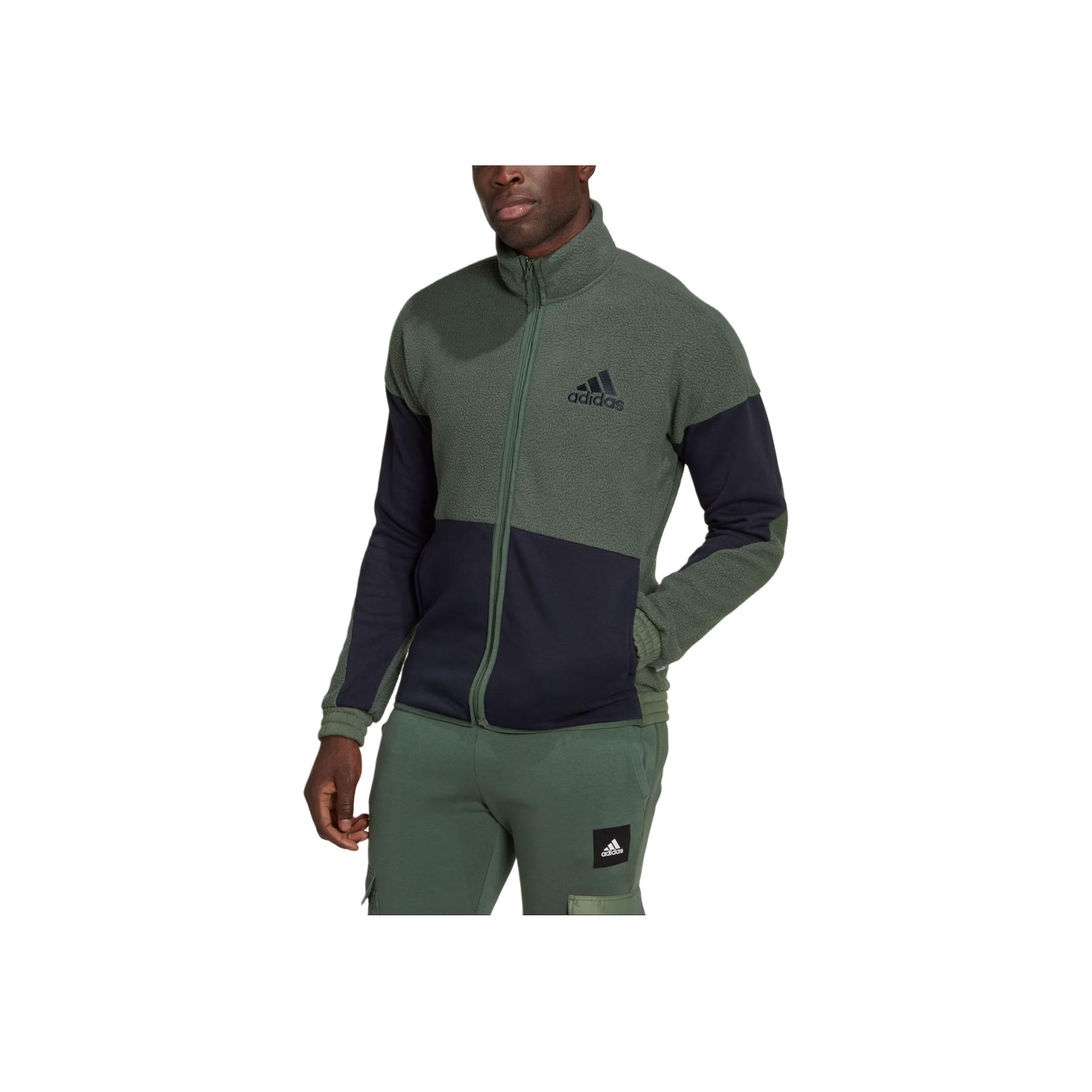 

Adidas Colorblock Sherpa Fleece Удобная теплая спортивная куртка с логотипом бренда Мужские куртки Окисленные зеленые чернила HK4603 L