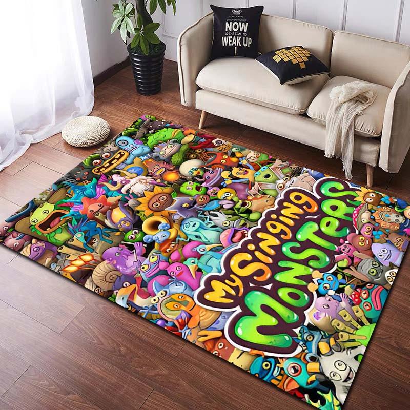 Tappeto 3D My Singing Monsters Videogioco Cartoon Area Rug, Tappeto per la casa Soggiorno Camera da letto Divano Zerbino Decor, Tappetino antiscivolo per bambini